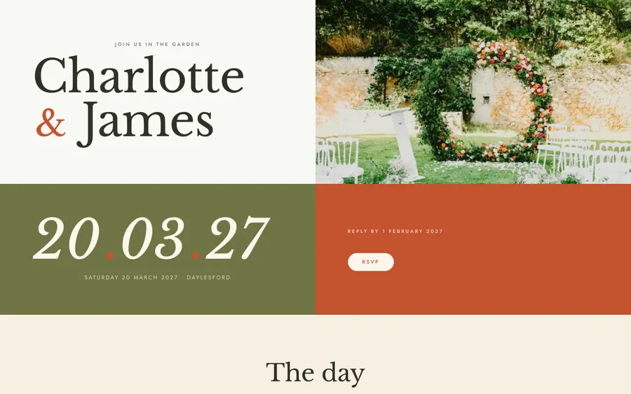 Backyard wedding website template